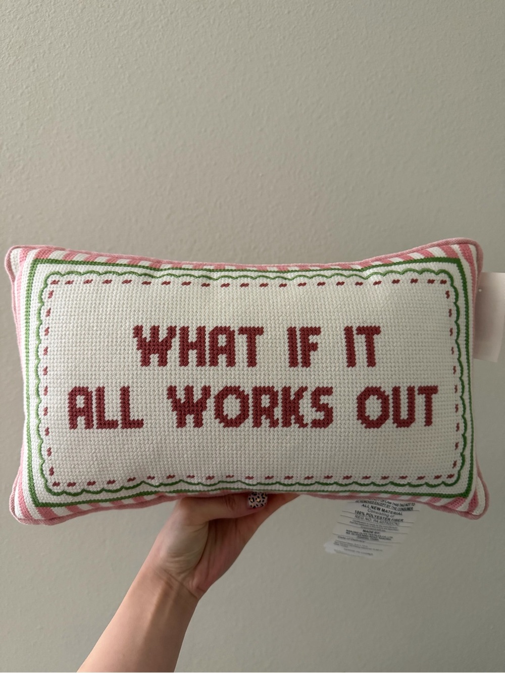 What if it All Works Out Needlepoint Decorative Pillow NWT